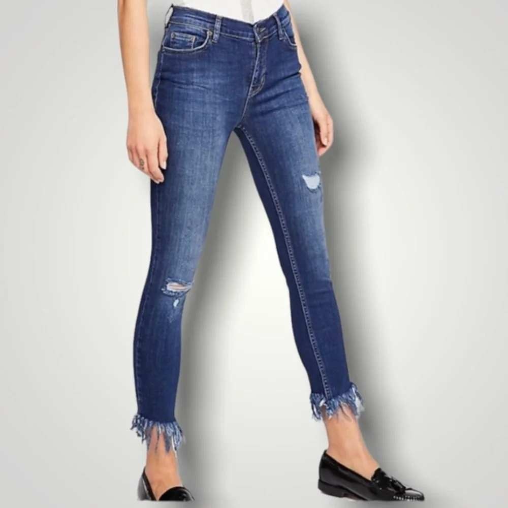 Free People Womens Great Heights Frayed Hem Distressed Skinny Blue Jeans 27